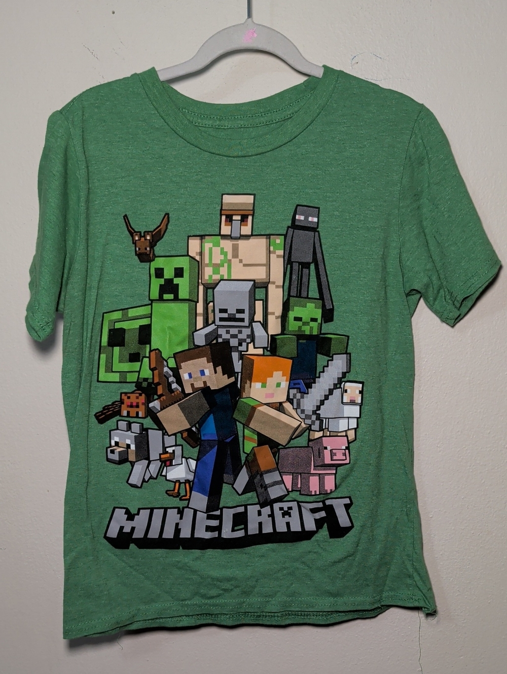 Mojang Minecraft T-shirt Green Graphic Print Steve Alex Creeper Boys Size M